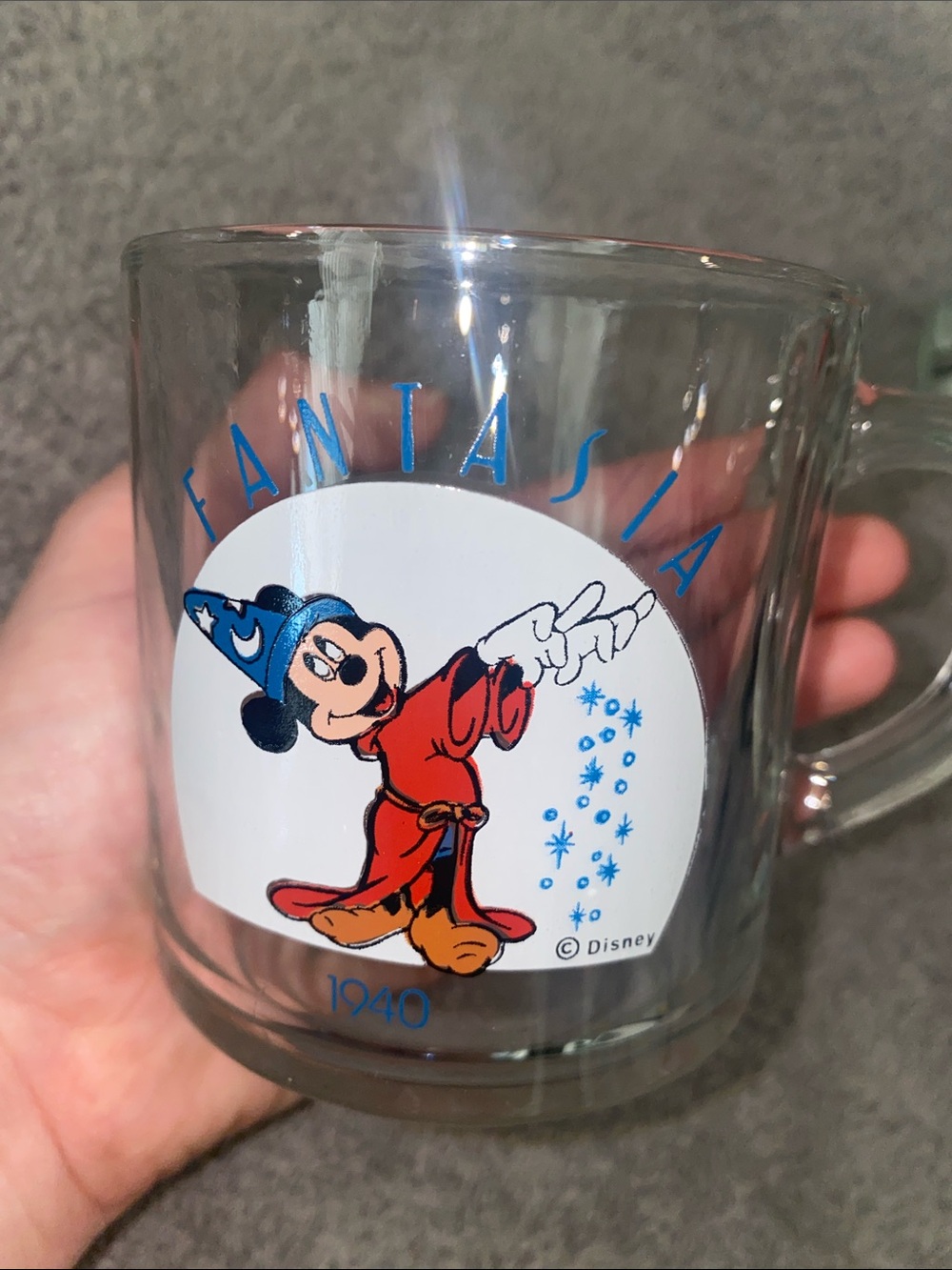 💋 Vintage Disney Fantasia 1940 Mickey Mouse Collectors Glass Coffee Mug Tea Cup! - Picture 7 of 8